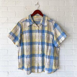 Y2K Vintage blue and yellow hearts button up shirt size 22/24, 100% cotton